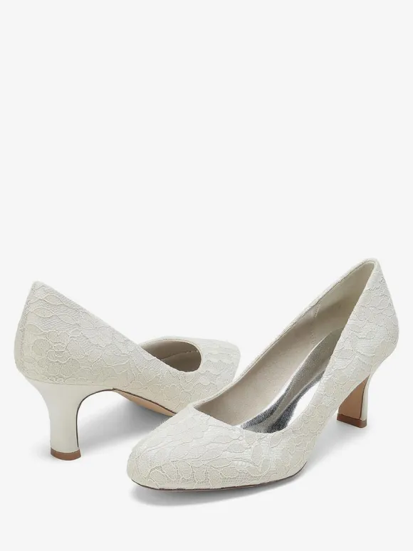 Wedding Shoes Bridal Pumps Lace Round Toe Embroidered