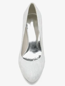 Wedding Shoes Bridal Pumps Lace Round Toe Embroidered
