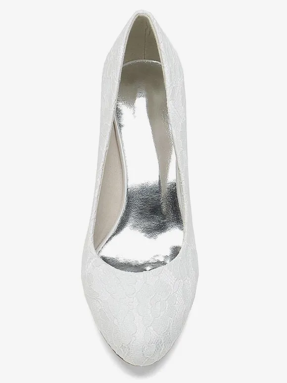 Wedding Shoes Bridal Pumps Lace Round Toe Embroidered