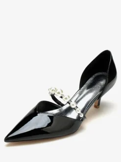 Wedding Shoes Bridal Pumps Patent PU Upper Pointed Toe Pearls