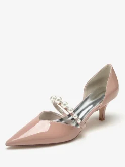Wedding Shoes Bridal Pumps Patent PU Upper Pointed Toe Pearls