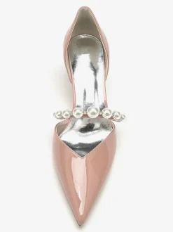 Wedding Shoes Bridal Pumps Patent PU Upper Pointed Toe Pearls