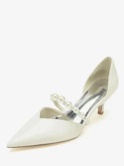 Wedding Shoes Bridal Pumps Patent PU Upper Pointed Toe Pearls
