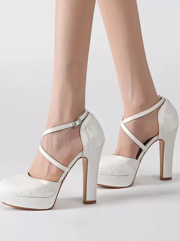 Wedding Shoes Bridal Pumps Round Toe Embroidered