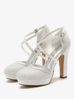 Wedding Shoes Bridal Pumps Round Toe Embroidered