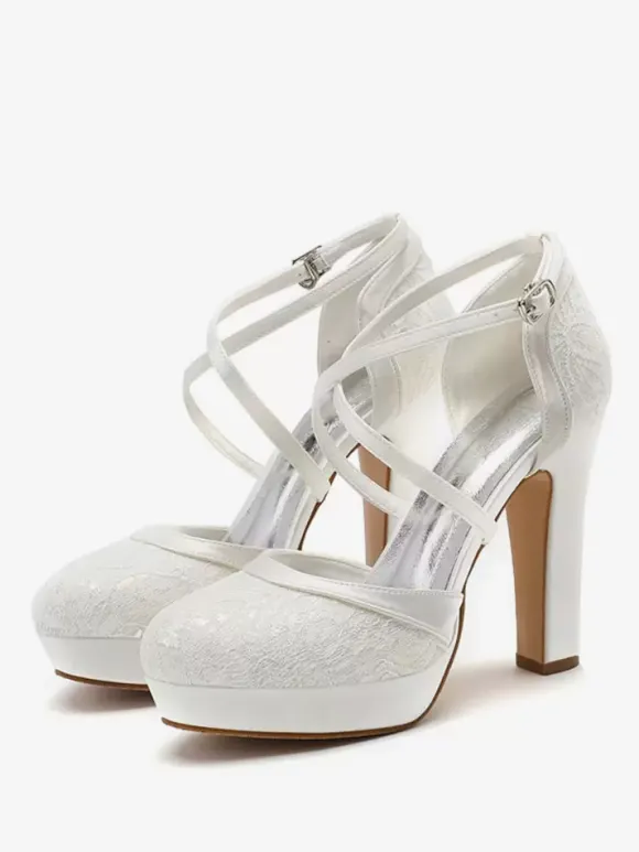 Wedding Shoes Bridal Pumps Round Toe Embroidered