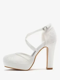 Wedding Shoes Bridal Pumps Round Toe Embroidered