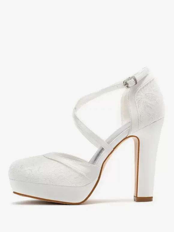 Wedding Shoes Bridal Pumps Round Toe Embroidered