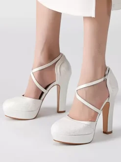 Wedding Shoes Bridal Pumps Round Toe Embroidered