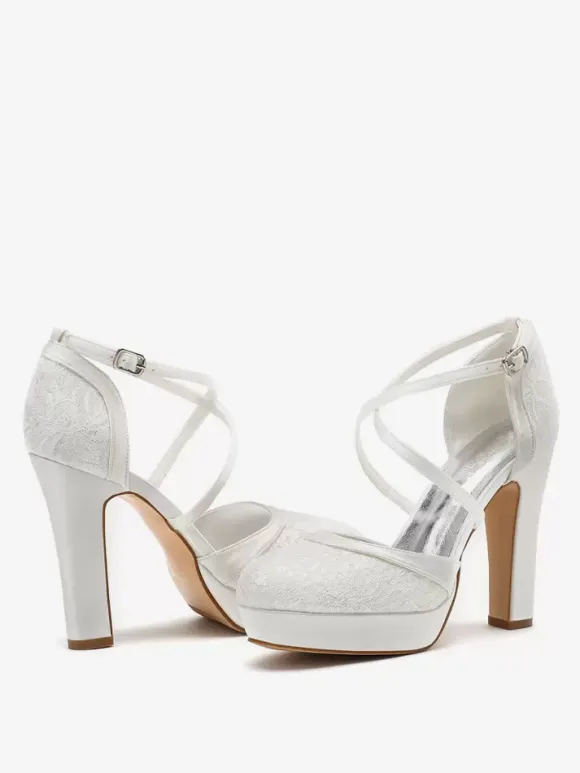 Wedding Shoes Bridal Pumps Round Toe Embroidered