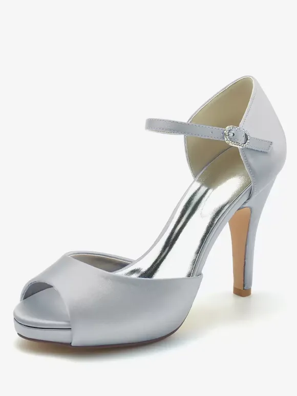Wedding Shoes Bridal Pumps Satin Peep Toe