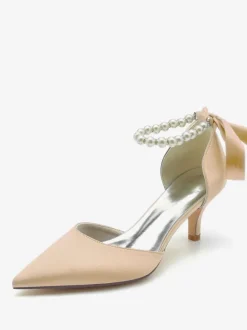 Wedding Shoes Bridal Pumps Silk And Satin Pointed Toe Pearls