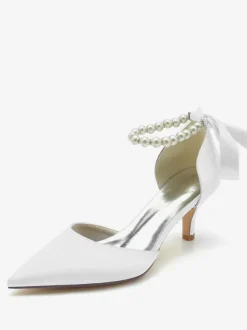 Wedding Shoes Bridal Pumps Silk And Satin Pointed Toe Pearls