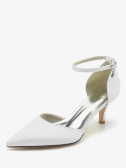 Wedding Shoes Bridal Pumps Silk And Satin Pointed Toe Rhinestones