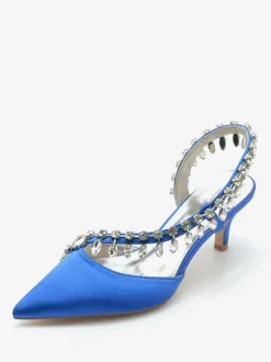 Wedding Shoes Bridal Pumps Silk And Satin Pointed Toe Rhinestones