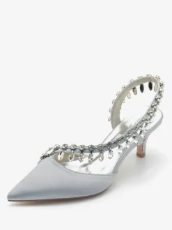 Wedding Shoes Bridal Pumps Silk And Satin Pointed Toe Rhinestones