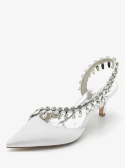Wedding Shoes Bridal Pumps Silk And Satin Pointed Toe Rhinestones