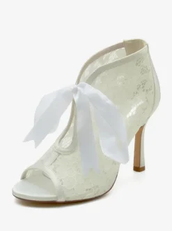 Wedding Shoes Lace White Bows Peep Toe Wedding Sandals