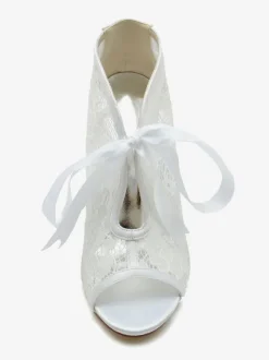 Wedding Shoes Lace White Bows Peep Toe Wedding Sandals