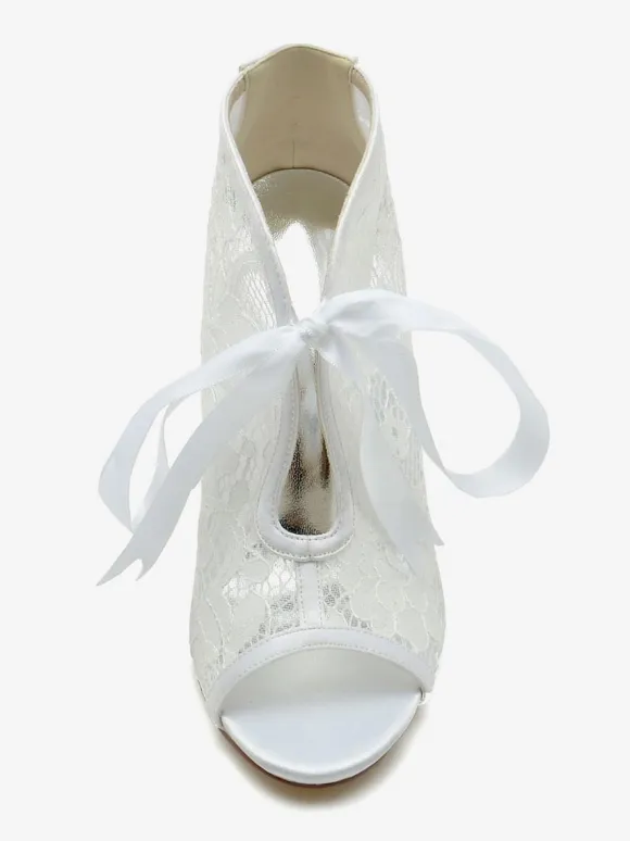 Wedding Shoes Lace White Bows Peep Toe Wedding Sandals