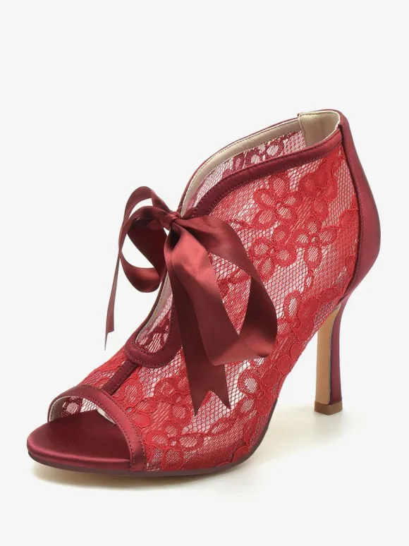 Wedding Shoes Lace White Bows Peep Toe Wedding Sandals
