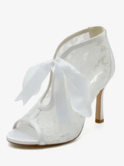 Wedding Shoes Lace White Bows Peep Toe Wedding Sandals
