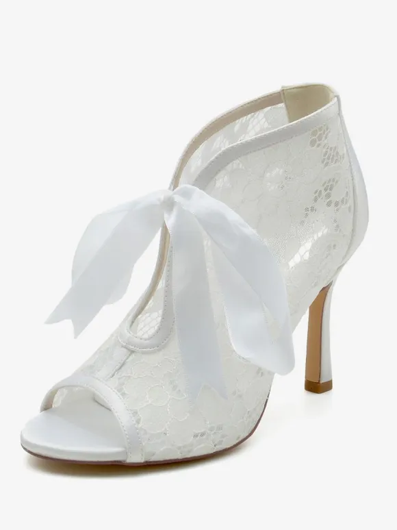 Wedding Shoes Lace White Bows Peep Toe Wedding Sandals