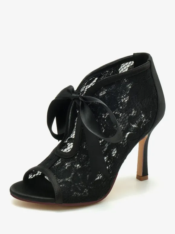 Wedding Shoes Lace White Bows Peep Toe Wedding Sandals