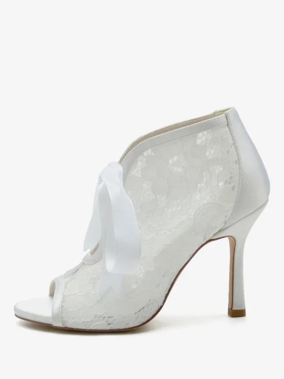 Wedding Shoes Lace White Bows Peep Toe Wedding Sandals