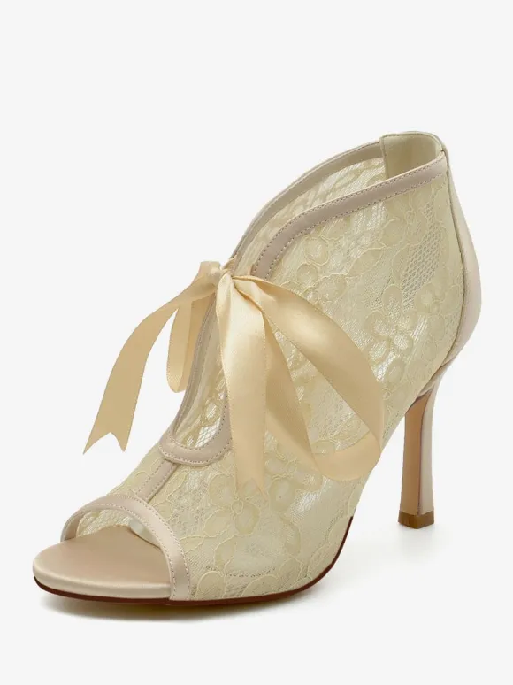 Wedding Shoes Lace White Bows Peep Toe Wedding Sandals