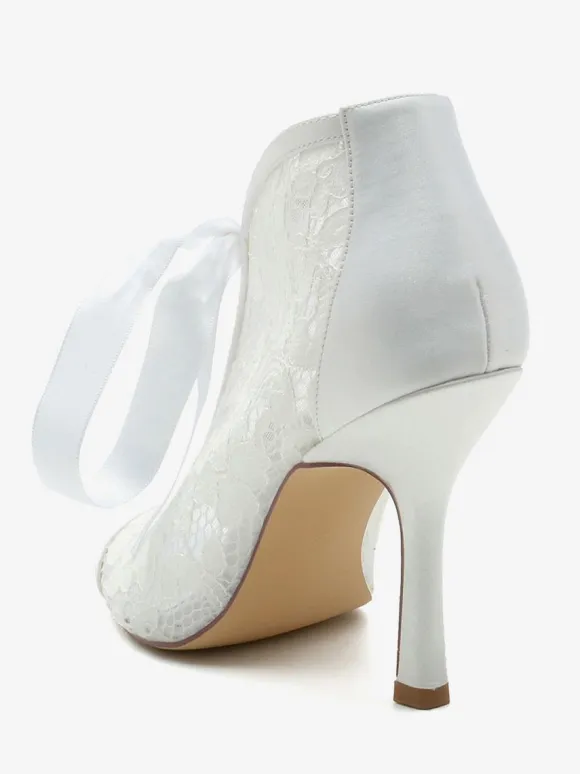 Wedding Shoes Lace White Bows Peep Toe Wedding Sandals