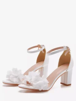 Wedding Shoes PU Leather White Flowers Open Toe Wedding Sandals