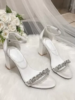 Wedding Shoes PU Leather White Rhinestones Open Toe Wedding Sandals