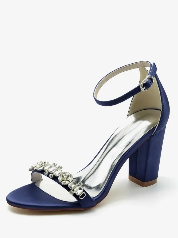 Wedding Shoes Satin Burgundy Rhinestones Open Toe Wedding Sandals