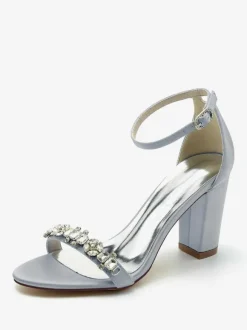 Wedding Shoes Satin Burgundy Rhinestones Open Toe Wedding Sandals
