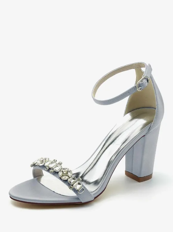 Wedding Shoes Satin Burgundy Rhinestones Open Toe Wedding Sandals
