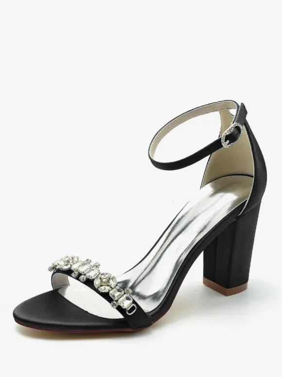 Wedding Shoes Satin Burgundy Rhinestones Open Toe Wedding Sandals
