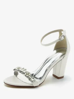 Wedding Shoes Satin Burgundy Rhinestones Open Toe Wedding Sandals