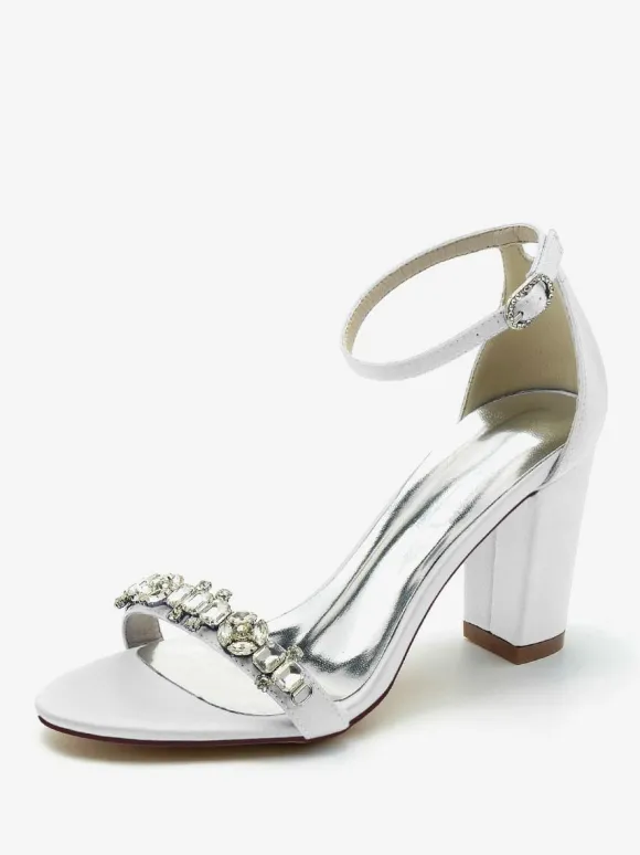 Wedding Shoes Satin Burgundy Rhinestones Open Toe Wedding Sandals