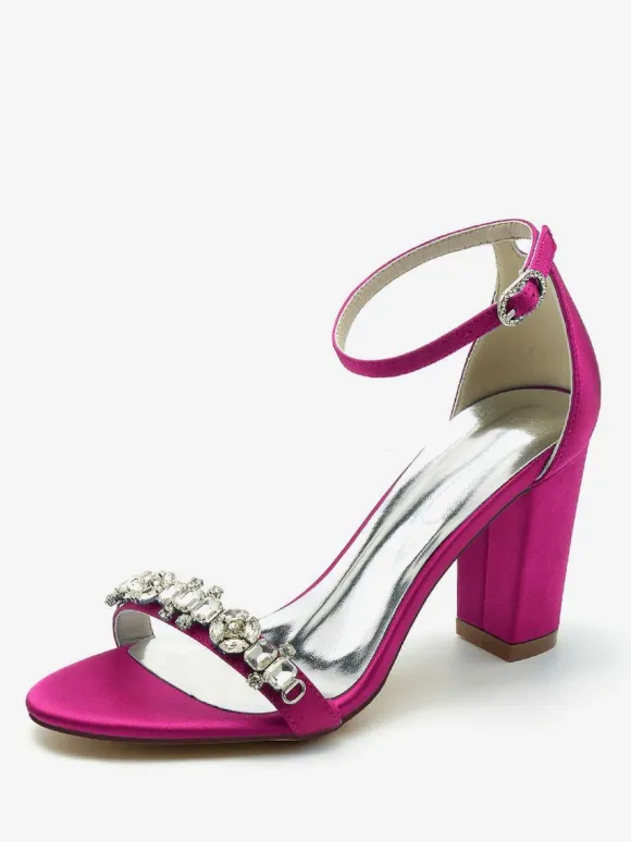 Wedding Shoes Satin Burgundy Rhinestones Open Toe Wedding Sandals