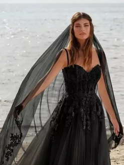 Wedding Veils One-Tier Applique Tulle Lace Applique Edge Waterfall Bridal Veils