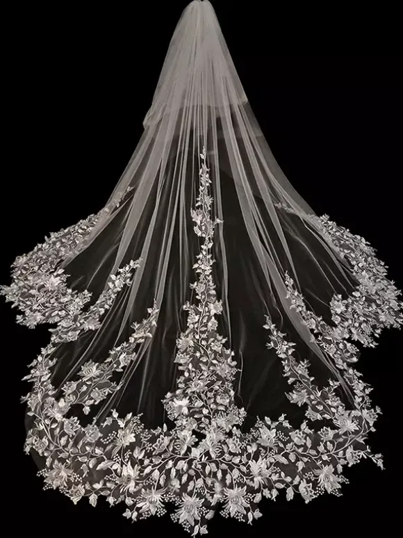 Wedding Veils Two-Tier Lace Tulle Lace Applique Edge Waterfall Bridal Veils