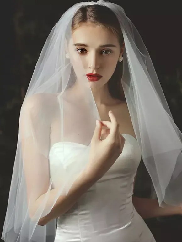 Wedding Veils Two Tier Tulle Cut Edge Classic Bridal Veils