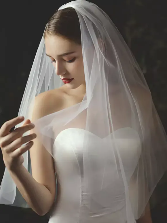Wedding Veils Two Tier Tulle Cut Edge Classic Bridal Veils