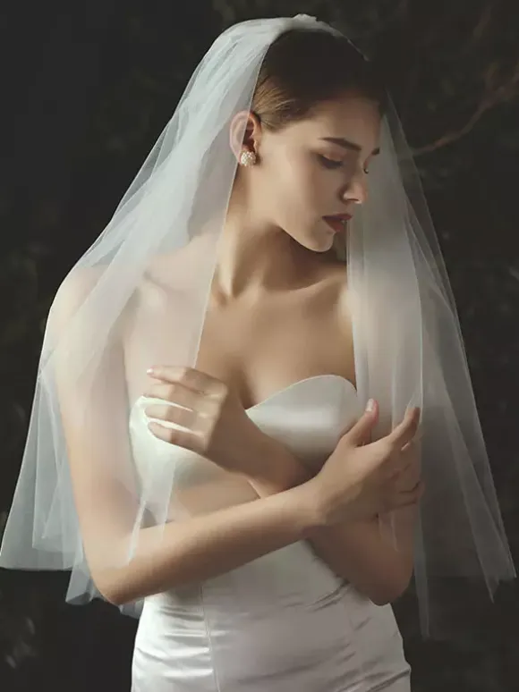 Wedding Veils Two Tier Tulle Cut Edge Classic Bridal Veils
