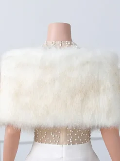 Wedding Wrap Ecru White Tops Faux Fur Bridal Cover Up