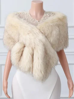 Wedding Wrap Ecru White Tops Faux Fur Bridal Cover Up