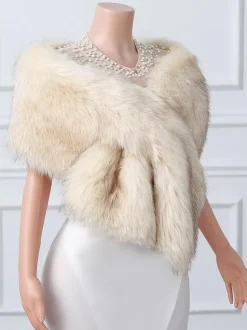 Wedding Wrap Ecru White Tops Faux Fur Bridal Cover Up