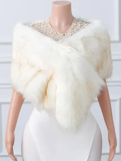 Wedding Wrap Ecru White Tops Faux Fur Bridal Cover Up
