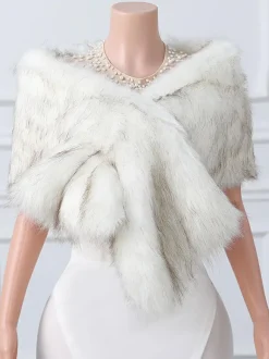 Wedding Wrap Ecru White Tops Faux Fur Bridal Cover Up